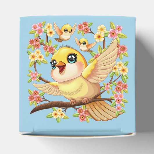 Schattigee en vrolijke vogels tussen de voorjaarsb bedankdoosjes (Bovenkant)