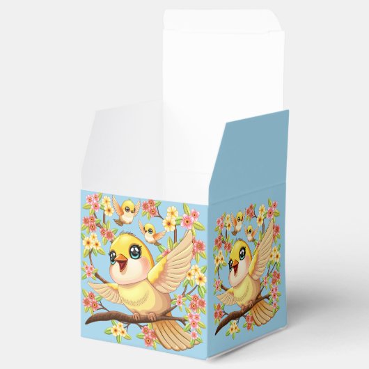 Schattigee en vrolijke vogels tussen de voorjaarsb bedankdoosjes (Geopend)