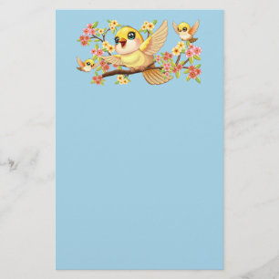 Schattigee en vrolijke vogels tussen de voorjaarsb briefpapier