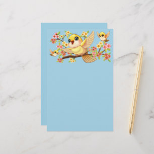 Schattigee en vrolijke vogels tussen de voorjaarsb briefpapier