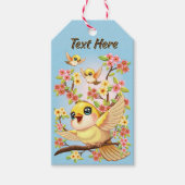 Schattigee en vrolijke vogels tussen de voorjaarsb cadeaulabel (Voorkant)