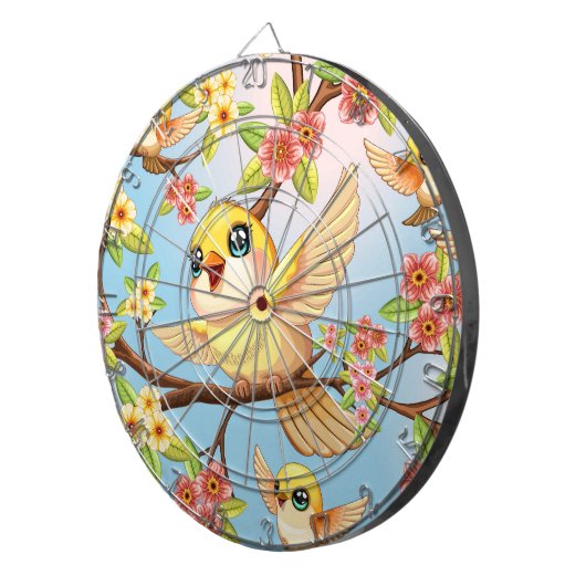 Schattigee en vrolijke vogels tussen de voorjaarsb dartbord (Voorkant Rechts)