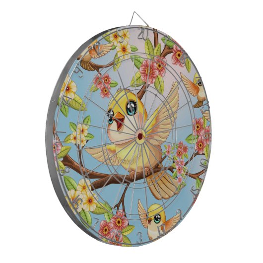 Schattigee en vrolijke vogels tussen de voorjaarsb dartbord (Voorkant Links)
