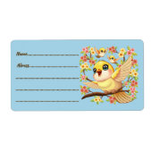 Schattigee en vrolijke vogels tussen de voorjaarsb etiket (Voorkant)