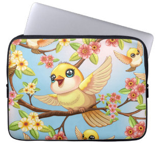 Schattigee en vrolijke vogels tussen de voorjaarsb laptop sleeve