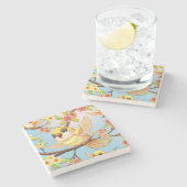 Schattigee en vrolijke vogels tussen de voorjaarsb stenen onderzetter (Zijkant)