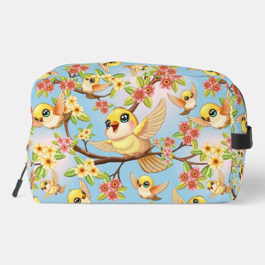 Schattigee en vrolijke vogels tussen de voorjaarsb toilettasje (Achterkant)