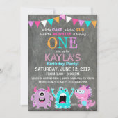 Schattigee enge kleine monsters verjaardag kaart (Voorkant)