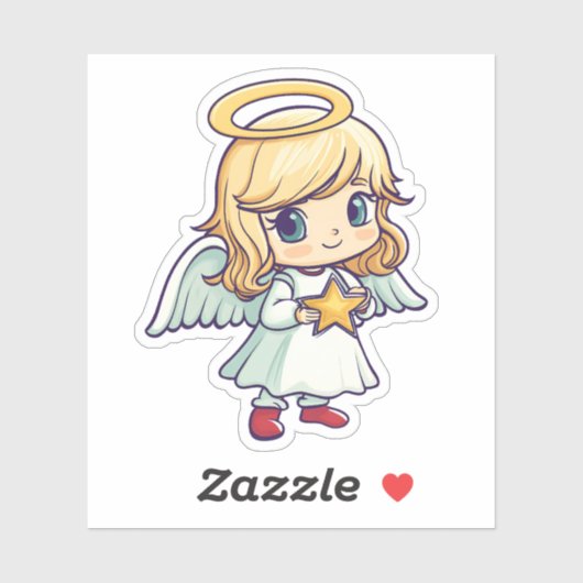 Schattigee engel die een ster vasthoudt sticker (Vel)