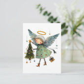 Schattigee engel met een kerstboom briefkaart (Staand voorkant)