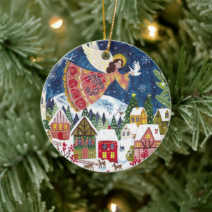 Schattigee engel vrede op aarde Foto Kerstmis Keramisch Ornament