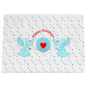 Schattigee engeltjes met stippen en sneeuwvlokken groot cadeauzakje (Voorkant)