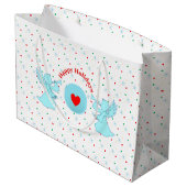 Schattigee engeltjes met stippen en sneeuwvlokken groot cadeauzakje (Achterkant Gekanteld)