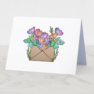 Schattigee envelop met paarse bloemen blanco bedankkaart