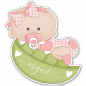 Schattigee erwt in pod baby meisje in koraal roze, sticker (Voorkant)