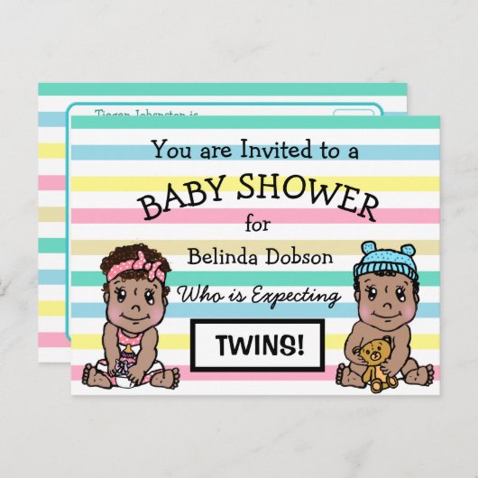 Schattigee Etnische Tweelingen Uitnodigingen voor (Voorkant / Achterkant)