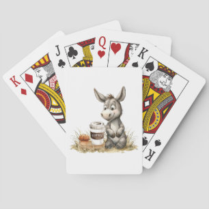 Schattigee ezel met koffiespeelkaarten pokerkaarten