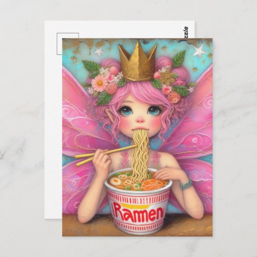 Schattigee Fairy Eating Ramen Briefkaart (Voorkant / Achterkant)