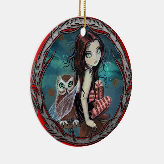 Schattigee Fairy en Uil Fantasy Art Keramisch Ornament (Rechts)
