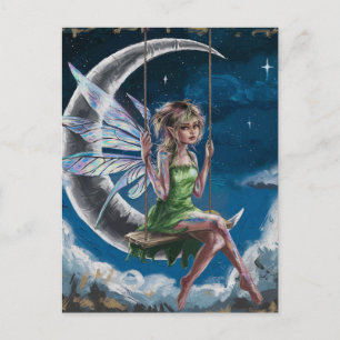 Schattigee Fairy Swinging voor de maan Briefkaart