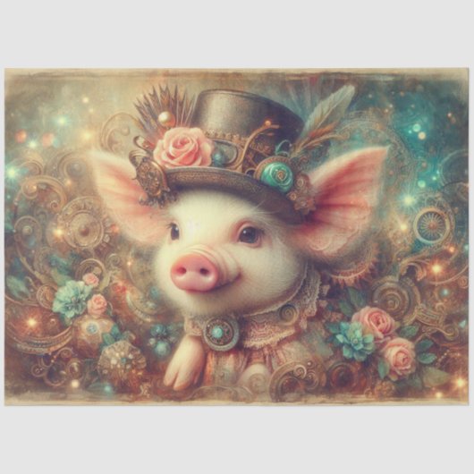 Schattigee Fancy Victoriaans Steampunk Pig Decoupa Tissuepapier (Voorkant)