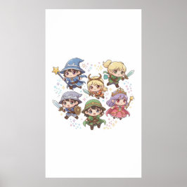 Schattigee fantasiekarakters tovenaar ridder range poster