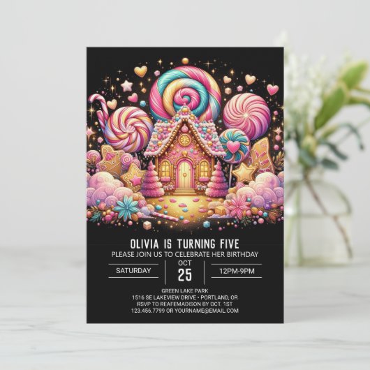 Schattigee Fantasy Candyland Digitale Verjaardag Kaart (Staand voorkant)