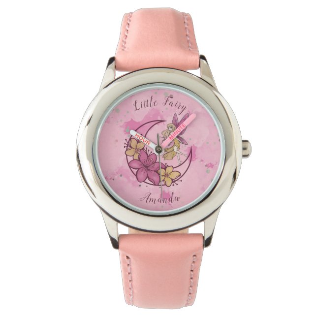 Schattigee Fantasy Fairy op de Maan Custom Name Horloge (Voorkant)