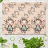 Schattigee Farmcore Pig in Overalls met Bloemen Theedoek (Gevouwen)