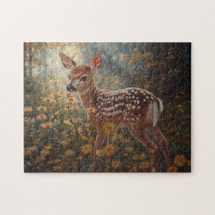 Schattigee fawn in het bos legpuzzel