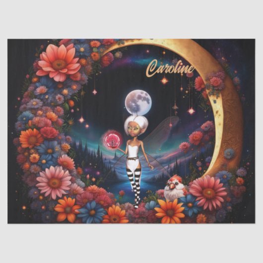 Schattigee fee in het maanlicht. tissuepapier (Voorkant)