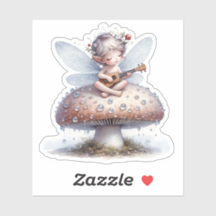 Schattigee fee met viool op paddenstoelverjaardag sticker