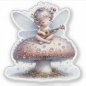 Schattigee fee met viool op paddenstoelverjaardag sticker (Voorkant)