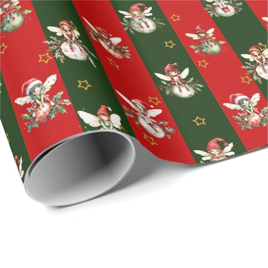 Schattigee feeën op kerstversiering cadeaupapier (Rol Hoek)