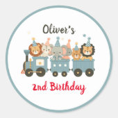 Schattigee feestbeesten op de trein gepersonalisee ronde sticker (Voorkant)