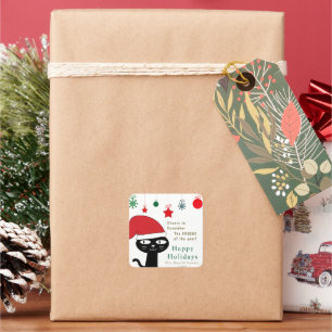 Schattigee Feestelijke Kat met een Rode Kerstmuts Vierkante Sticker