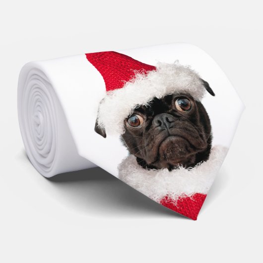 Schattigee Feestelijke Kerst Pug Santa Stropdas (Opgerold)