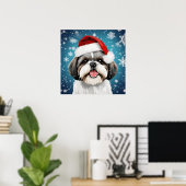 Schattigee Feestelijke Kerstmis Shih Tzu Hond met  Poster (Thuiskantoor)