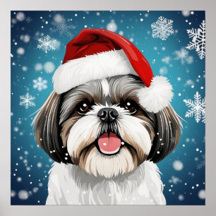 Schattigee Feestelijke Kerstmis Shih Tzu Hond met Poster