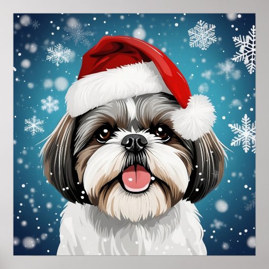 Schattigee Feestelijke Kerstmis Shih Tzu Hond met  Poster (Voorkant)