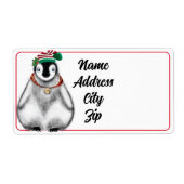 Schattigee feestelijke kerstpinguïn etiket (Voorkant)