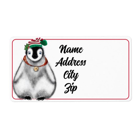 Schattigee feestelijke kerstpinguïn etiket (Voorkant)