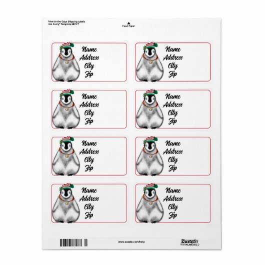 Schattigee feestelijke kerstpinguïn etiket (Full Sheet)