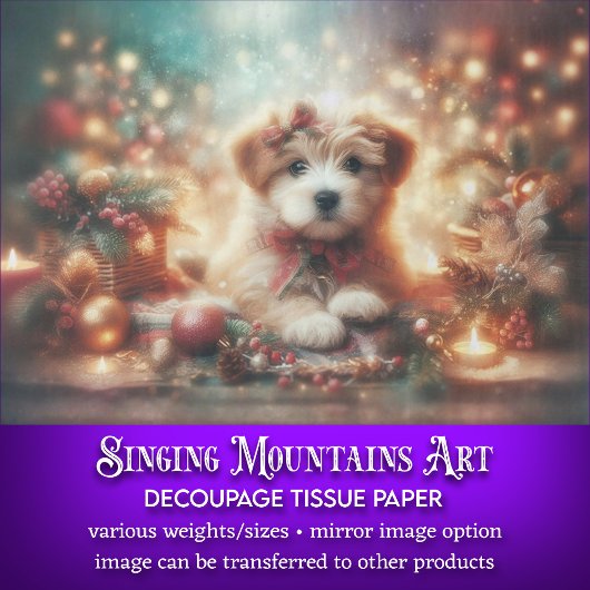 Schattigee feestelijke kerstpuppy decoupage tissuepapier