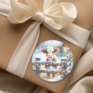 Schattigee feestelijke Koe kerst Ronde Sticker