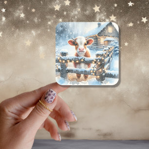 Schattigee feestelijke Koe kerst Vierkante Sticker