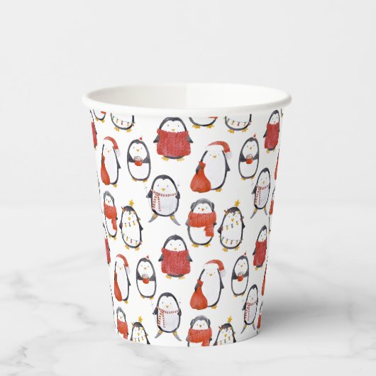 Schattigee Feestelijke Pinguïns Patroon Kerstfeest Papieren Bekers (Links)
