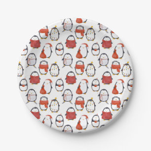 Schattigee Feestelijke Pinguïns Patroon Kerstfeest Papieren Bordje