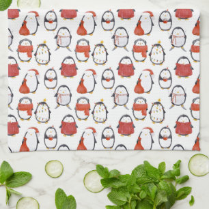 Schattigee Feestelijke Pinguïns Patroon Kerstmis Theedoek