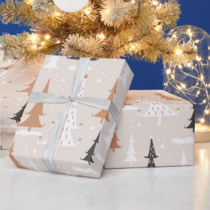 Schattigee feestelijke roze boho bruine kerstbomen cadeaupapier